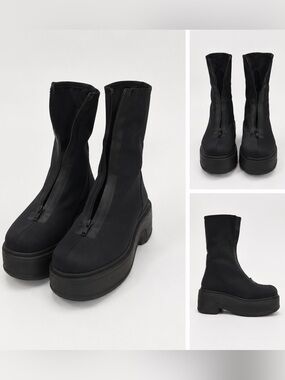 The Row Black Platform Mid-Calf Zip Boots